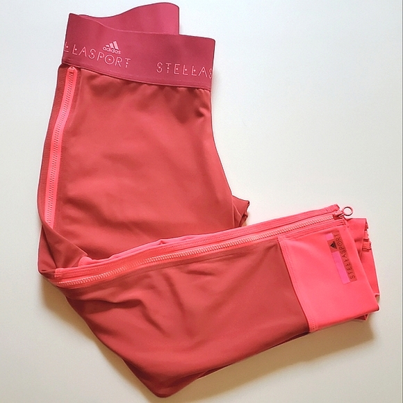 ☀️ADIDAS STELLASPORT Climalite Pink Zipper Workout Leggings☀️UPF 50+ UV PRO - Picture 4 of 15